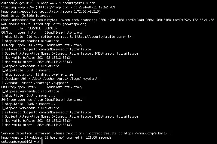 Nmap commands in action